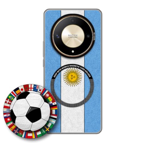 JGOYGYI Case for Honor Magic 6 Lite/Honor X9B with Magnetic Detachable Collapsible Grip Stand, Shockproof Silicone Bumper Cover, Argentina Flag Football Design,Pattern 4
