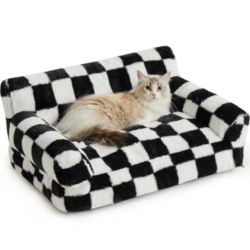 BFPETHOME Cat Couch & Dog Couch Bed Pet Sofa for Small Pet Cute Cat Sofa Checkered Dog Bed with Washable Cover (Black&White)