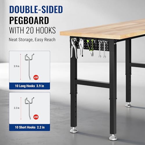 Image of WORKPRO 96 inch Adjustable Workbench, Power Outlet & Pegboard, 4000LBS Capacity