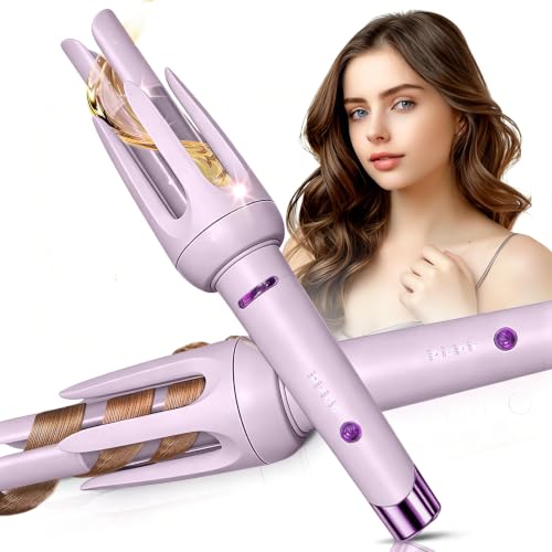 Image of Auto Hair Curler, Automatic Curling Iron Wand with 4 Temperatures & 3 Timers & LCD Display (Purple)