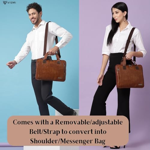Image of VISMIINTREND Laptop Briefcase Messenger Shoulder Office Hand Bags for Men Women | Fits 13 inch /14 inch /15.6 Inch Laptops, Macbook | Vegan Leather | Corporate Gifts | Gift for Husband /Brother /Father