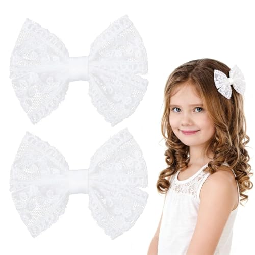 Fermagli Per Capelli Con Fiocco, 2pcs Forcine Per Capelli Con Fiocco, Fiocco Capelli Ragazze, Fiocco Bianco Capelli, Adatto per Uso Quotidiano, Comunione, Matrimoni, Feste (Bianco A)