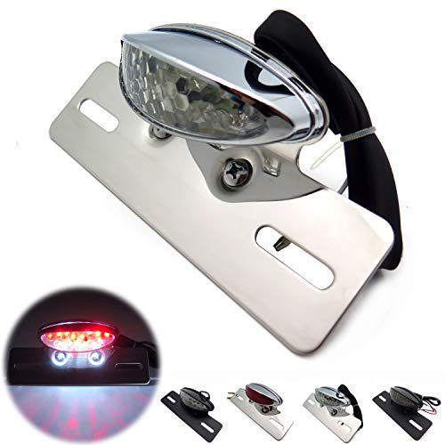 HTTMT MT375- Motorcycle Chrome Clear LED Integrated Tail Brake Running with Turn Signal License Plate Light Fender Eliminator Plate Compatible with Harley Suzuki Kawasaki