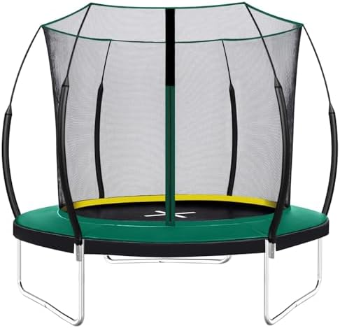 Springless Trampoline 1200 LBS 6FT 8FT 10FT 12FT 14FT Outdoor Trampoline for Kids, Heavy Duty Trampolines with Enclosure Net, Curved Poles, Recreational Trampolines with Ladder & Bungee Cords