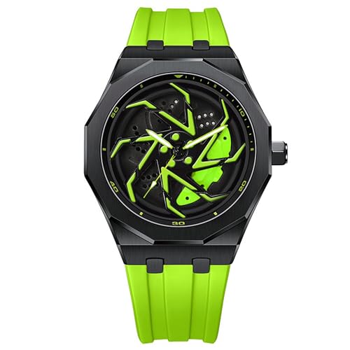Image of IIK COLLECTION Men's Car Wheel Watch with Spinning Car Rim Hub Design with Silicon Strap|| Analog | Quartz Movement|| Water Resistant, Scratch Resistant