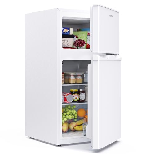 Upstreman 84L Kühl Gefrierkombination, Kühlschrank mit Gefrierfach oben,39dB Leise und LED Beleuchtung,Kleiner Kühlschrank mit 2 Wechselbare Tür, TM84 Weiß