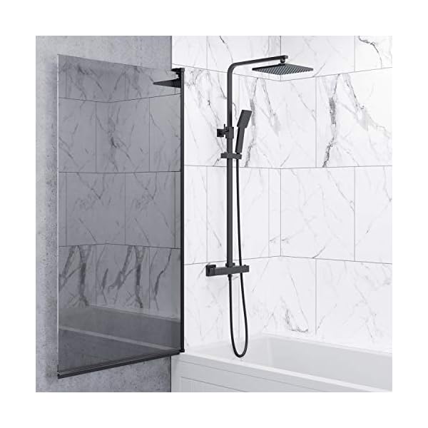 Luxura Over Bath Shower Screen Door 800mm Frameless Black Square 6mm Safety Glass Panel - Image 4