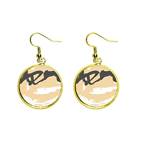 Pendientes dorados largos Amor Amarillo con arte abstracto de plantas para mujer