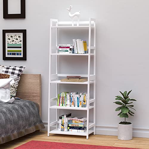 Wtz Upgraded Bookshelf, Storage Book Shelves, 5 Tier Tall Bookcase, Modern Open Ladder Shelf For Bedroom, Living Room, Bathroom, Kids Room, Office, Mc-509 (White) #TOP1
