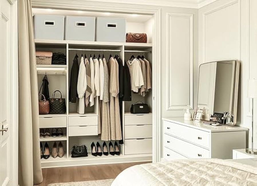 DECOMOMO Storage Bins for Shelves Robust Fabric Closet Bins for Shelves Toy Storage Clothes Books (Pack of 3 ¨C Beige)