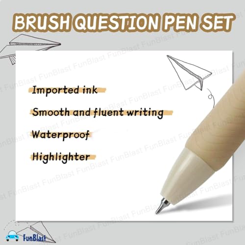 Image of FunBlast Gel Pens for Writing, 5 Pcs Gel Pen & 1 Pcs Highlighter Pen, with Comfortable Grip for Smooth Writing, Kawaii Pens, Stationery for School & Office (Blue Ink) (Cream)