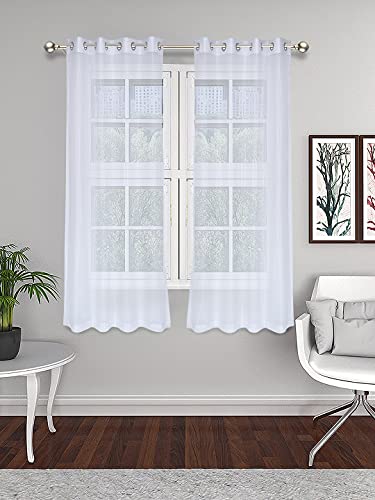 Image of Set of 2 Pcs Sheer Premium Lightweight Tissue Fabric Solid White Color Eyelet Window Curtain, 2 Pc Window Curtain 5ft