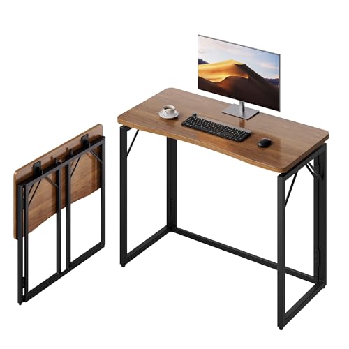 JOYMOOP 31.5" Folding Desk - Brown, No Assembly Small Foldable