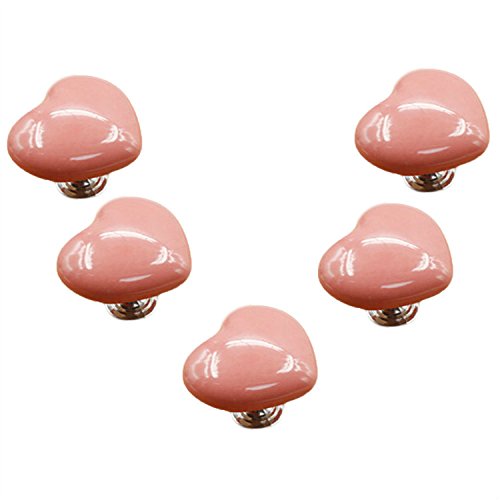 gałki do szuflad, Gałki do szuflad gałki szafek 5 szt. 50mm w kształcie serca ceramiczna klamka drzwi uchwyt szuflady meblowej(Pink)