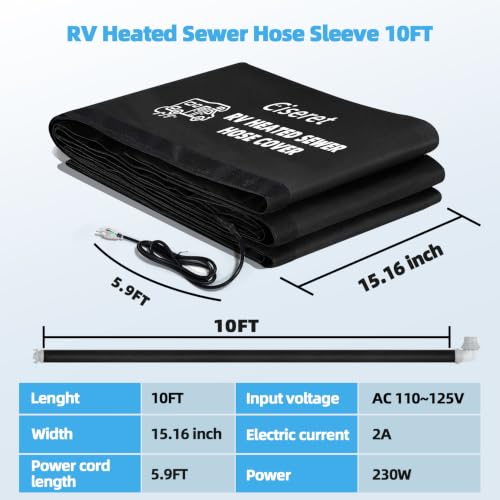 Image of 10FT Heated RV Sewer Hose Sleeve Camper Insulation for Winter