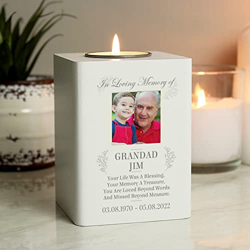 Image of Personalised Memorial Photo Upload White Wooden Tea light Holder, Memorial Candle, Remembrance Candle Active