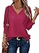 KISSMODA Business Casual Tops For Women Fall Fashion 2025 Blouses Shirts Elegant Long Sleeve Trendy Outfits V Neck Button Tunic Hot Pink XL