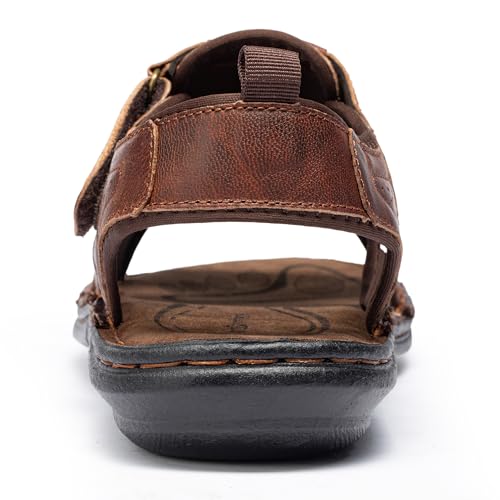 Image of ArcBrothers Men's Premium Leather Sandals - Classic Roman Style Open Toe Sandals - Cushioned Heel, Non-Slip & Sturdy Support