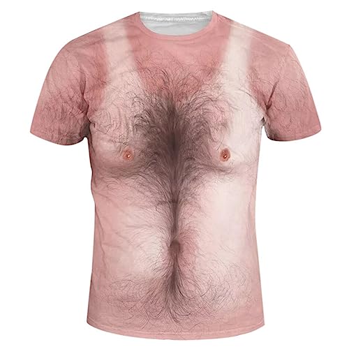 Image of Mens T-Shirt Summer Fashion Men's Muscle 3D Digital Printed Short Sleeved Men's T Shirt (White, XL)