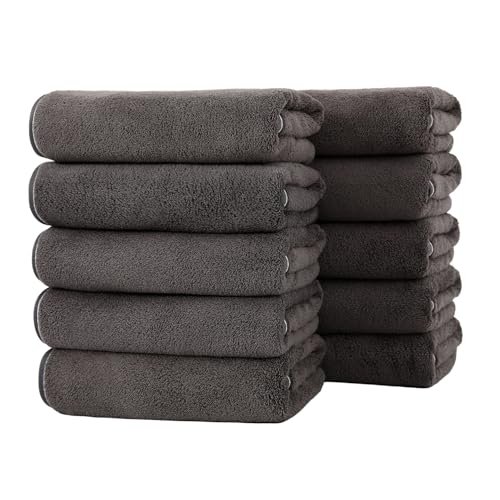 フェイスタオル マイクロファイバー 10枚セット タオル ホテル仕様 35x75cm ふわふわ 瞬間吸水 速乾 耐久性 家庭 業務用 エステ サロン バス用品 新生活 ギフト (ダークグレー)