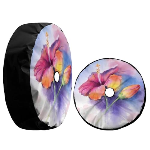 Image of Delerain Spare Tire Cover with Backup Camera Hole Colorful Hibiscus Flower Wheel Covers Sun Protection Waterproof for Jeep Truck RV Trailer SUV and Many Vehicle (14 Inch for Diameter 23 inch-27 inch)