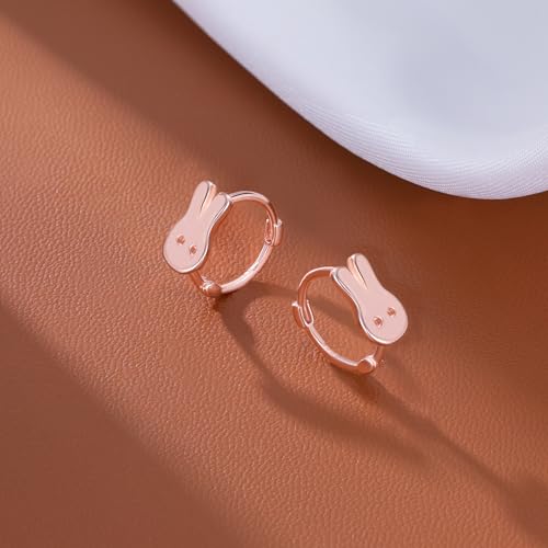 Reffeer Solid 925 Sterling Silver Easter Rabbit Earrings Hoops for Women Teens Cute Bunny Huggie Earrings4