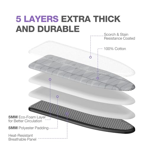 APEXCHASER Ironing Board with Iron Rest, Compact and Space Saver Iron Board, Extra Thick Cover, Height Adjustable, Wall Mount & Closet Hanger 13x43 Grey - Thumbnail 4