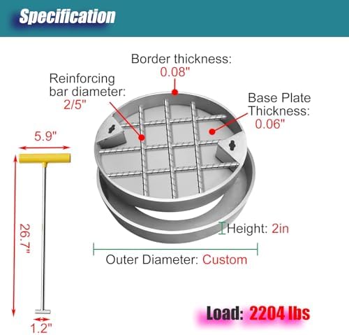 Heavy Duty Round Manhole Cover & Frame, 32" Flush Mount 304 Stainless Steel Utility Lid, Reinforced Septic Tank Covers for Commercial & Residential Use (1 Pack)