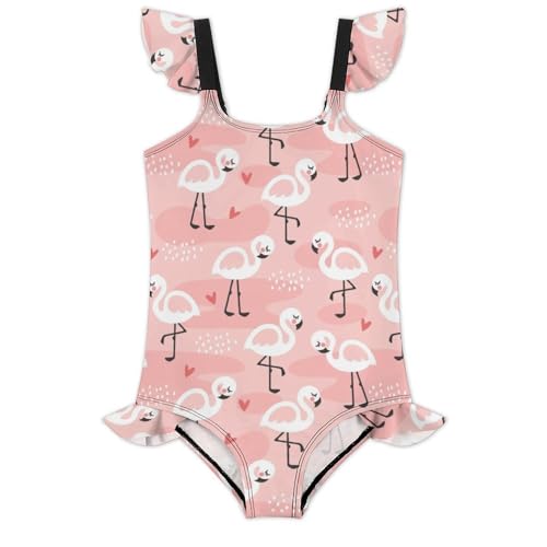 Image of Girls One Piece Swimsuit Cute Alpacas Hearts Stars Ruffles Swimwear Bathing Suits 3-12 Years