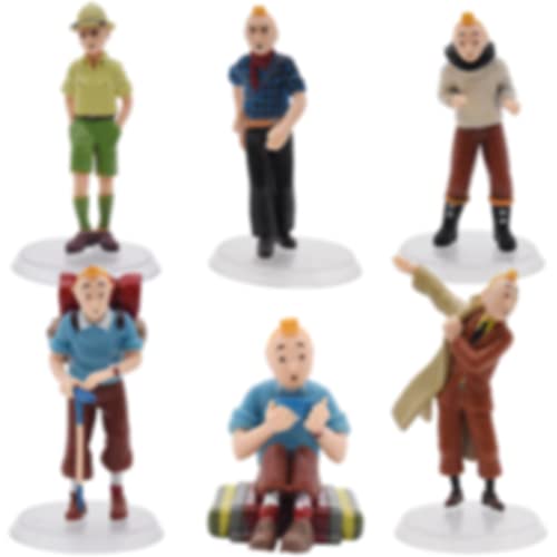 Hilloly The Adventures of Tintin Ornements Figurines, 6 PCS Tintin Decoration Gateau Tintin Décoration de Tintin Jouet pour Enfants Cadeau de Fête pour Décoration de Gâteau