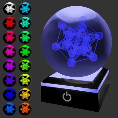 Lampe de nuit boule de cristal 3D Cube Métatron et veilleuse LED - 2