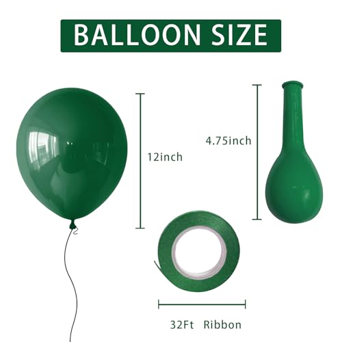 Image of Green Balloons Dark Green Birthday Decorations 100 Pack 12 inch Round Party Balloons for Dark Green Themed Graduation Anniversary Christmas Birthday Party St Patricks Day Backdrop Decorations
