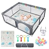 CHOLY Laufstall Baby mit Matratze 180x150 cm, Laufgitter für Babys und Kleinkinder mit sichtbarem...