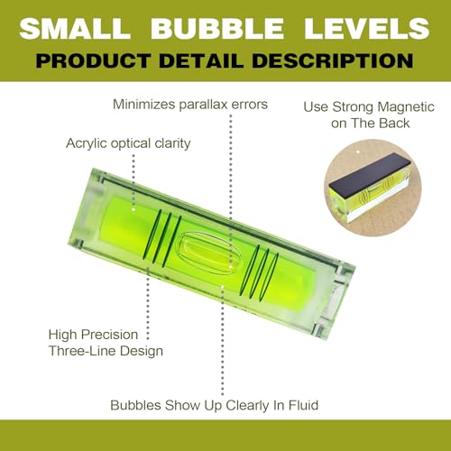 Geouniver 4Pcs Magnetic High Precision Small Bubble Level 52x20x15mm Three Line Horizontal Mini Spirit Level for Picture Hanging 3D Printer RV Camping & Carpentry