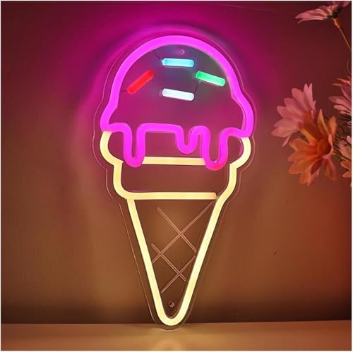 Néon cornet de glace avec paillettes de sucre lumineuses