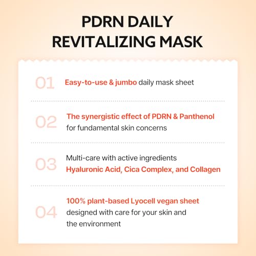 Image of COSNORI PDRN Daily Revitalizing Mask - Skin Strengthening with PDRN, Firming & Soothing, 100% Plant-Based Sheet Mask, 30 Sheets, 11.83 fl.oz