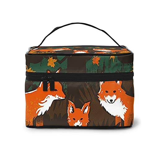 キツネの家族 化粧ボックス 化粧品収納箱 大容量 人気 おしゃれぶた 可愛い かわいい メイクポーチ コスメポーチ 持ち運び バニティーケース 機能的 仕切り 旅行用 出張用 コスメティックバッグ
