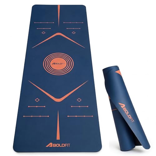 Boldfit Yoga Mat for Women & Men with Bag 6mm Alignment TPE Rubber Material Extra Thick Exercise Yoga Mat for Men for Workout at Home Yoga Fitness Exercise Mat Anti Skid Mat Gym Mat - 6mm Nile