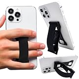 LOVEHANDLE PRO Premium Phone Grip - Silicone Phone Strap - Magnetic Phone Mount and Kickstand for Smartphone and Tablet - Black Silicone on Black Base