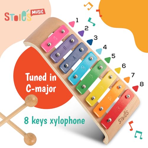 Stoie’s 8 Fliesen Regenbogenfarben C-Key Xylofon Klavier Keyboard Spielzeug für Kinder Kleinkinder mit Schlägeln und Notenblatt
