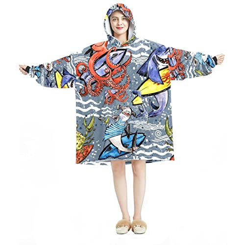 Sweat à capuche surdimensionné flanelle sherpa homme femme requin