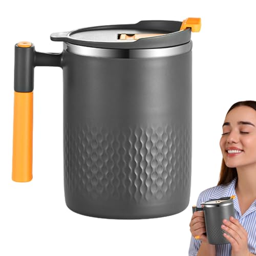 Taza de café aislada – Taza térmica de doble capa de 450 ml, vaso de café de doble capa con tapa y asa para leche, agua helada, jugo