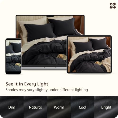 Image of Bedsure PureWoven 100% Washed Cotton Duvet Cover Set, King Size, 3-PC