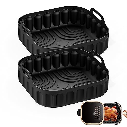 2 Pack Air Fryer Silicone Liners, Reusable Square Silicone Air Fryer Liner, Kitchen Accessories, Replacement for Disposable Parchment Paper Liner, Silicone Air Fryer Accessories (2 X Black)