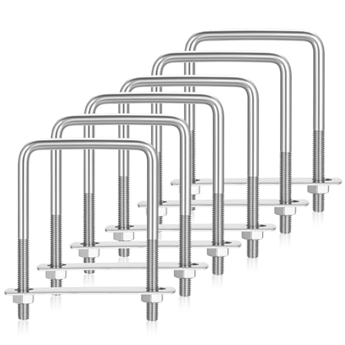6 Pcs Vis en U, Vis à Boulon en U Carrés, M6 x 50 x 80 mm Boulons en U en Acier Inoxydable avec écrous et Rondelles de Cadre, Boulons Carrés pour Fixations...