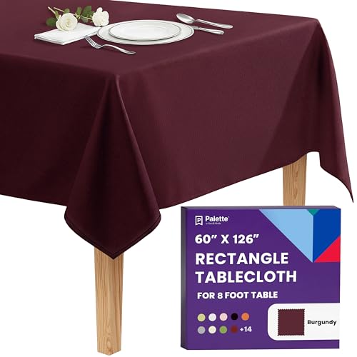 Image of Gee Di Moda Rectangle Tablecloth - 60 x 126 Inch Burgundy Table Cloth for 8 Foot Rectangle Tables - Heavy Duty Washable Fabric - for Holiday Party, Dinner, Weddings, Baby Shower & Events