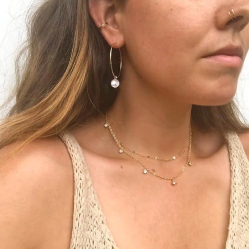 Pearl Hoop Earrings 14K Gold Plated Drop Dangle Earrings For Women Trendy Round Simulated Shell Pearl Earrings3