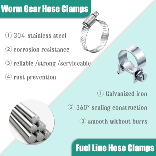 Image of Dianrui 55PCS Hose Clamp Assortment Kit 3 /8 inch Hose Clamps Stainless Steel 304 Worm Gear Hose Clamp & Fuel Injection Hose Clamps for Water Pipe, Plumbing, Tube and Automotive Diesel Petrol Pipe