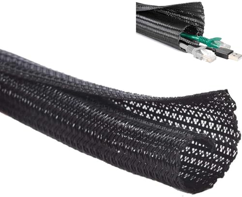 Cable Tidy Sleeve, Cord Protector Wire Loom Tubing Cable Sleeve Split Sleeving for USB Power Cord Audio Video Cable – Protect Cat from Chewing Cords, Black (10mm 3M)