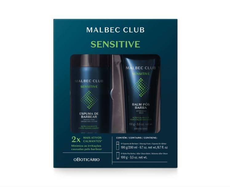 Kit Malbec Club Sensitive: Espuma de Barbear 190g + Balm Pós Barba 100g